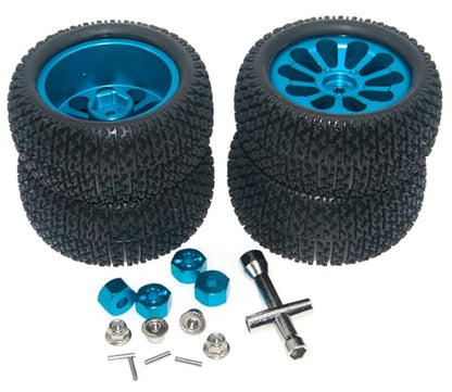 Wheel Rim Tire Compatible with 1/14 1/16 MJX Hyper Go Wltoys Upgrade 16207 16208 14210 Rc Car Aluminum Alloy 12mm Hex Adapter Part(Blue) - color: Blue