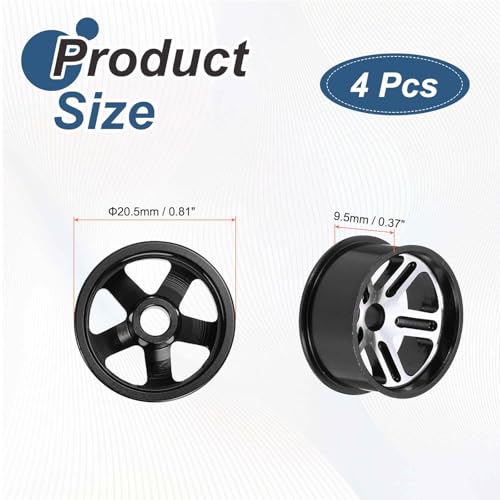 MECCANIXITY 4Pcs RC Car Wheel Rims, 20.5mm Dia 5-Spoke Black Aluminum Alloy Wheel Rims Hex Hub for HSP RC Drift Racing Touring Car - color: Black, size: 20.5mm Dia