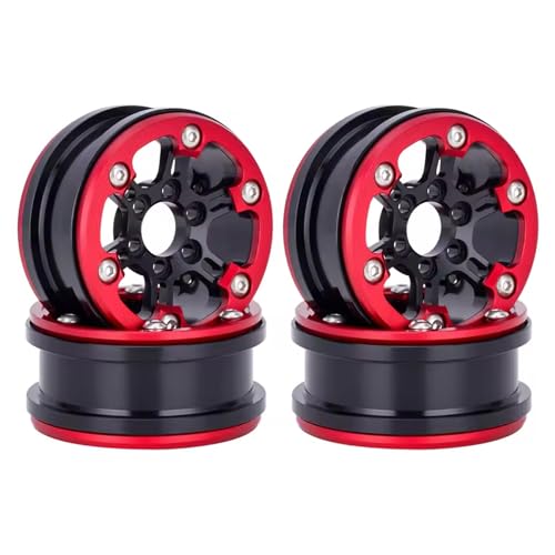 1.9 Beadlock Wheels Rim for 1/10 RC Crawler, 190g Lightweight 7075 Aluminum Wheels Compatible with SCX10 CAPRA TRX6 TRX4 Upgrades for RC Trucks Drift Car (Red)