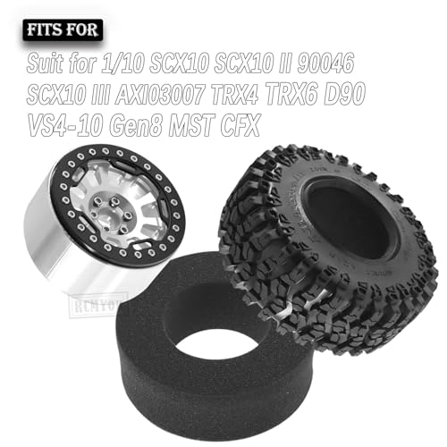 Rc 2.2 Inch Wheel Rims & Tires Wheels for 1/10 SCX10 SCX10 II 90046 SCX10 III AXI03007 TRX4 TRX6 D90 VS4-10 Gen8 MST CFX,RC Crawler Car 4pcs Aluminum RC 2.2 Beadlock Wheel,Silver - color: Silver - Scx10