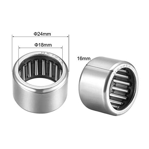uxcell HK1816 Needle Roller Bearings, 18mm Bore 24mm OD 16mm Width, 14000rpm Max Rotational Speed 10pcs - size: 18x24x16mm