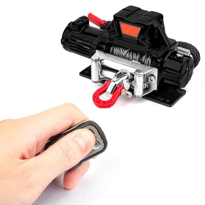 RC Metal Winch Wireless Remote Controller System for 1/10 RC Crawler Car Axial SCX10 90046 TRX4 TRX6 Gen8 Upgrade Parts (Black)