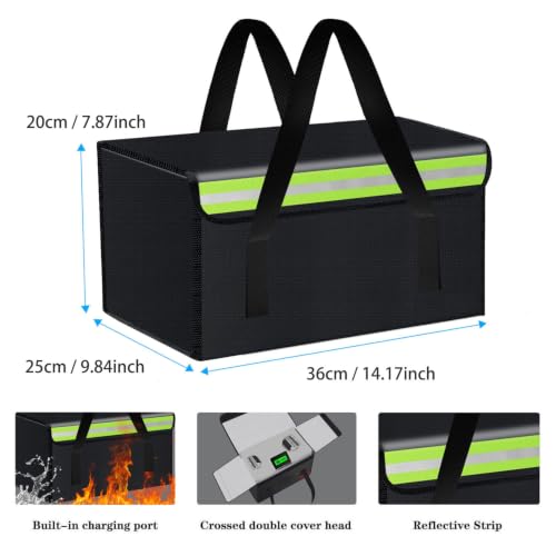 36*25*20cm Lipo Safe Bag Fireproof Bag for Lipo Battery Pack Storage Charging Transport,Home Office Travel Fireproof Safe Storage for Cash Valuables Jewelry Passport Power bank Lipo Battery - size: 360*250*200mm