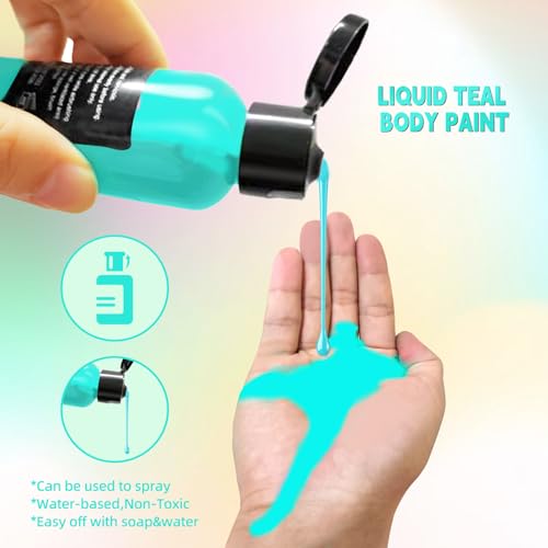 Go Ho Teal Face Body Paint(2.1 oz),Teal Makeup Water Based Face Paint and Body Paint for Airbrush Makeup Special FX, Cosplay, and Halloween Make up - color: Teal