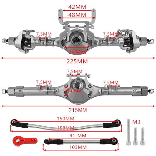 Complete Metal Front Rear Straight Axle Upgrades Part for 1/10 Axial SCX10 II Deadbolt 90046 90047 SCX10 RC Crawler Car Hops Up (Titanium) - color: Titanium