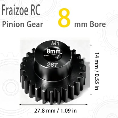 26T M1 8mm Steel Pinion Gear with 8mm to 5mm Adapter Shaft for Traxxas 1/5 X-MAXX 1/10 RC Car Buggy Truck, Available in 14T to 30T Mod 1 Motor Gear for Enhanced Performance and Durability - size: 26T