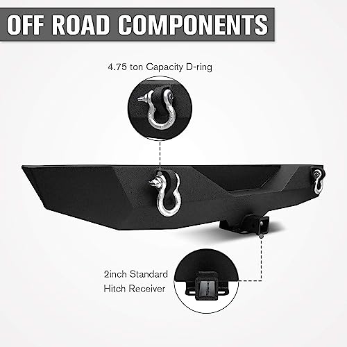 Front Bumper + Rear Bumper for 2007-2018 Wrangler JK, AAIWA Offroad Steel Bumper Full Width with 2" Hitch Receiver, LED Light Bars and D-rings - size: 2007-2018 JK Bumper with lights
