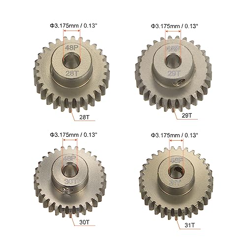 HARFINGTON 48P Hardened Pinion Motor Gear Set 4pcs 28T 29T 30T 31T Fit 1/8 inch RC Motor Shaft 48 Pitch 7075 Aluminum Gears for RC Car, with Hex Key - style: 28T 29T 30T 31T