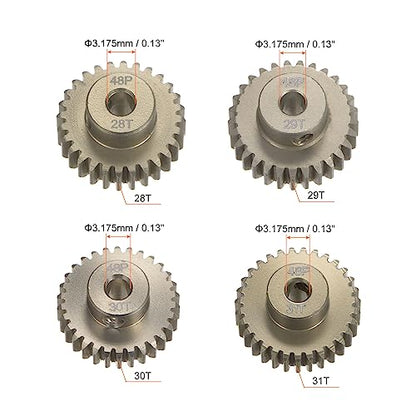 HARFINGTON 48P Hardened Pinion Motor Gear Set 4pcs 28T 29T 30T 31T Fit 1/8 inch RC Motor Shaft 48 Pitch 7075 Aluminum Gears for RC Car, with Hex Key - style: 28T 29T 30T 31T