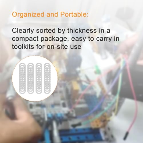 M5x8mm Precision Shim Washers for Robotics, 48pcs 304 Stainless Steel | 0.1, 0.2, 0.3 and 0.5mm, 12 pcs each, thin spacers for M5 bolts, electronics, mechanical DIY and robotics assembly - size: M5X8