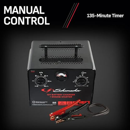 Schumacher Electric 6V/12V Time Controlled Battery Charger & Engine Starter - Precision Controlled Charger with 135-minute Timer & Overload Protection - 250 Cranking Amps & 3 Boost Modes - SC1667