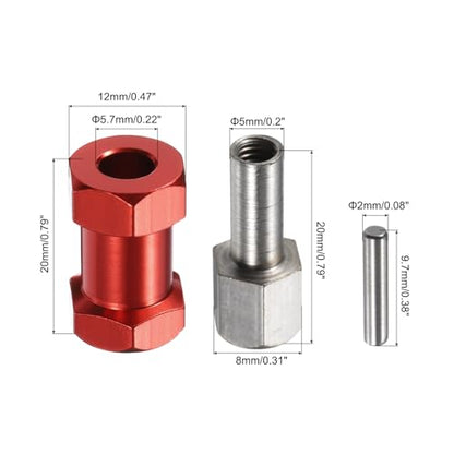 MECCANIXITY 8pcs 12mm Wheel Hex Drive Hubs Adapter Combiner Coupler Red | 20mm Extension, Aluminum, with Nut Latch, for 1/10 RC Crawler Car Parts