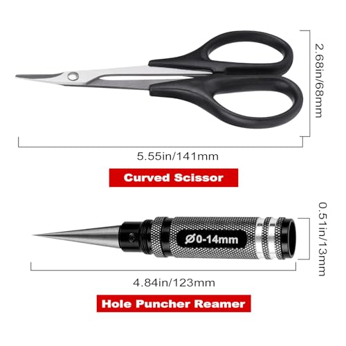 Hobbypark 0-14mm Hole Puncher Reamer w/Sleeve and Curved Scissors Set Universal Tool for RC Car Body Shell Lexan Plastic (with Black Reamer)