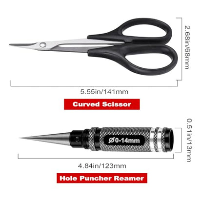 Hobbypark 0-14mm Hole Puncher Reamer w/Sleeve and Curved Scissors Set Universal Tool for RC Car Body Shell Lexan Plastic (with Black Reamer)