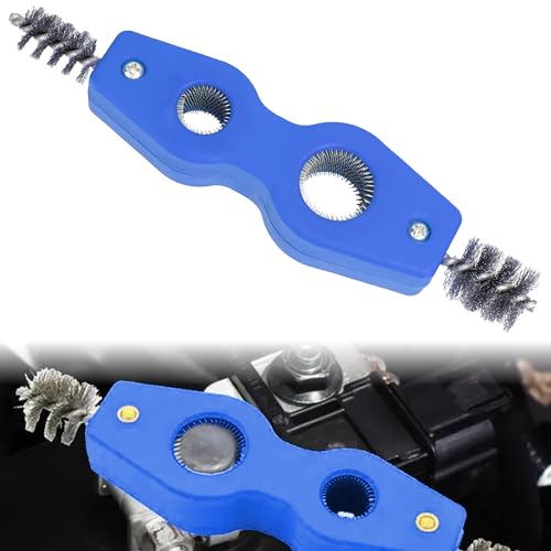 Car Battery Terminal Cleaning Brush, 4 in 1 Auto Battery Cleaner (Blue) | Anti-Rust Battery Terminals Machine Parts Cleaning Tool with Steel Wire for Plumbing Installation Soldering Brazing - color: Blue
