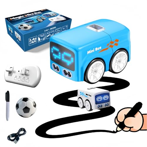 Magic Mini Bus Toy – Interactive Inductive Magic Follows Line Car with Cute LED Lights, Gesture-Follow & Smart RC Control & Follow/Escape Modes – STEM Toy for Ages 5 6 7 8 Boys & Girls (Blue) - color: Blue