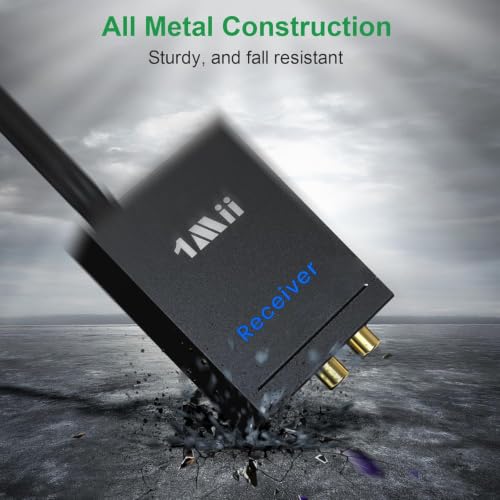 1Mii 2.4GHz (1 TX + 2 RX) Wireless Audio Transmitter and Receiver Set | 20ms Ultra Low Delay with RCA In/Out, 320FT Long Range for TV PC CD Player Powered Speaker, 2 Receivers for 2 Powered Speaker - size: 3 in 1