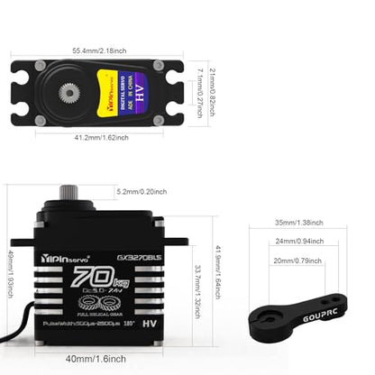 GOUPRC 70kg Brushless Servo for 1/8 1/10 1/12 RC Truck Car Crawler Boat Robot, 7.4V Oblique Gear High Torque Servo - size: 70KG