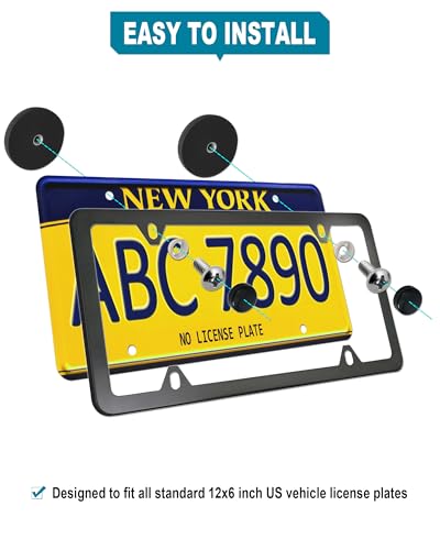 Magnetic License Plate Holder Bracket, Only for Metal Car Bumper | 4 Pack Strong Neodymium Magnet Mount, Rubber Coating, Black Aluminum Frame Screws, For Dealer Temporary Plate - color: Black-Slim edge