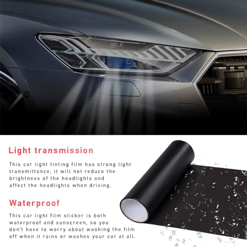 povtii Tint Vinyl Film Sticker Sheet Roll for Car Headlight, 12×48 Inch Auto Taillight Vinyl Wrap Film, Self Adhesive Fog Light Vinyl Film with Squeeze & Cutter, Car Accessories (Matte Black) - color: Matte Black