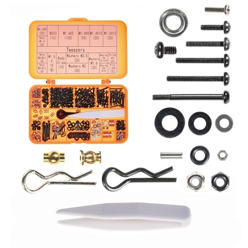 Button Head Screws Kit for SCX24 AX24 RC Car, 372Pcs, Hardened Steel Grade 12.9 Screws, Bearing & Screws Set with Box for 1/24 RC Crawler Car Axial SCX24 C10 Deadbolt JLU Gladiator Bronco