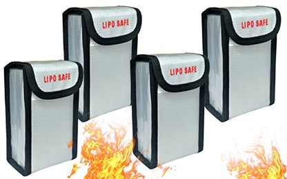 4PCS 90 * 55 * 140mm Lipo Battery Safe Bag Fireproof Charging Bag for RC Lipo Battery Pack Storage Charging Transport, Home Office Travel Lipo Safe Storage Pouch - size: 90x55x140mm (4 pcs)