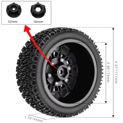 RC Short Course Truck Wheels and Tires with 12mm 14mm 17mm Hex Upgrade Parts for 1/10 Slash 2WD 4×4 Arrma Senton Axial Losi Redcat Rc4wd Hex RC Car.（Black）