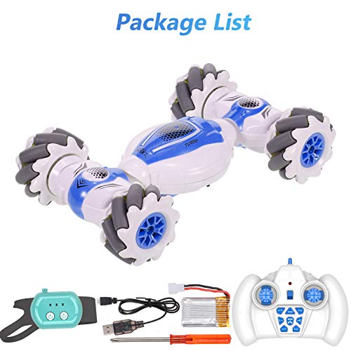 GoolRC RC Stunt Cars, 2.4GHz 4WD Watch Gesture Sensor Car, Deformable All-Terrain Off Road Car with 360° Flips and Double Sided Rotating, Electric Toy Vehicle for Teens (Blue)