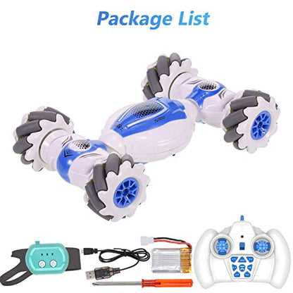 GoolRC RC Stunt Cars, 2.4GHz 4WD Watch Gesture Sensor Car, Deformable All-Terrain Off Road Car with 360° Flips and Double Sided Rotating, Electric Toy Vehicle for Teens (Blue)