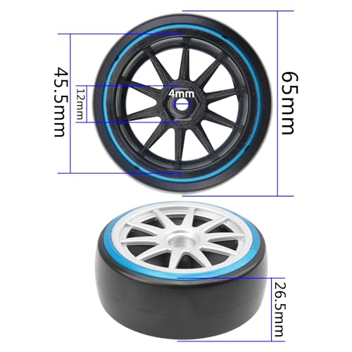 1/10 RC Hard Plastic Drift Tires & Wheel Rims 12mm Hex 10-Spoke Compatible with HSP HPI Tamiya TT01 TT02 Kyosho Traxxas 4-Tec 2.0 Himoto Redcat Racing 1/10 On-Road RC Drift Drifting Car