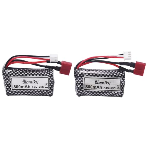 Blomiky 2 Pack 7.4V 800mAh 2S Li-ion 15C Battery with T Plug and USB Cable Compatible with BEZGAR 5 HM162 HM161 and 9145 1:20 Remote Control Truck RC Cars HBX X03 RC Boat / 9135 Pro Battery T 2