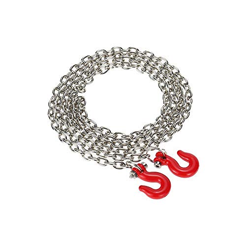 Tow Chain with Trailer Hook for RC Car Accessories Parts for Axial SCX10,TXR4,D90., Red & Silver