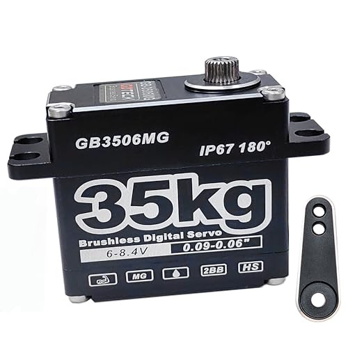 GOTECK 35KG Brushless Digital Servo Large Torque 8.4V Full Metal Gear IP67 Waterproof Steering Servo with 25T Servo Horn for 1/6 1/8 1/10 RC Crawler Car Robot Boat Truck Robot Parts (35KG(8.4V)-180°)