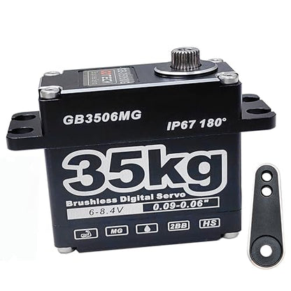 GOTECK 35KG Brushless Digital Servo Large Torque 8.4V Full Metal Gear IP67 Waterproof Steering Servo with 25T Servo Horn for 1/6 1/8 1/10 RC Crawler Car Robot Boat Truck Robot Parts (35KG(8.4V)-180°)