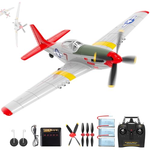 4-Channel RC Plane P51 Mustang - Ready to Fly RC Airplane with X-Pilot Stabilization - Remote Control Airplane for Adults, One-Key Aerobatics, 2.4GHz 6-Axis Gyro - color: White