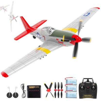4-Channel RC Plane P51 Mustang - Ready to Fly RC Airplane with X-Pilot Stabilization - Remote Control Airplane for Adults, One-Key Aerobatics, 2.4GHz 6-Axis Gyro - color: White