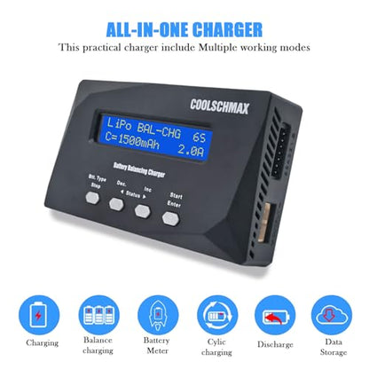 Balance Battery XT60 Charger Discharger, Cell Meter Resistance Tester for 1-6S LiPo, LiFePO4, Li-ion, LiHv, 1-15S NiMH, NiCd, 1-10S Pb, for Drone RC Car