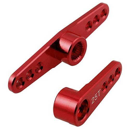 Hobbypark 2pcs Metal Aluminum 25T Servo Horn Steering Arms (Double & Single) for RC Models Car Truck Buggy Replacement Parts (Red)