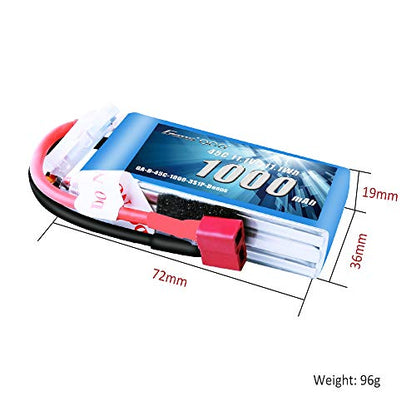 Gens ace 11.1V 1000mAh 3S 45C LiPo Battery Pack with T Plug for RC Plane Car Boat Truck Heli Airplane