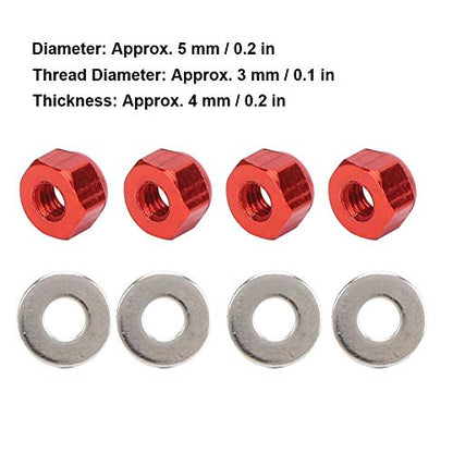RC Wheel Nuts Aluminum Alloy Lock Nuts with Gaskets for 1/14 144001 RC Car 4 Set Red Anodized Hex Wheel Nuts (Red)