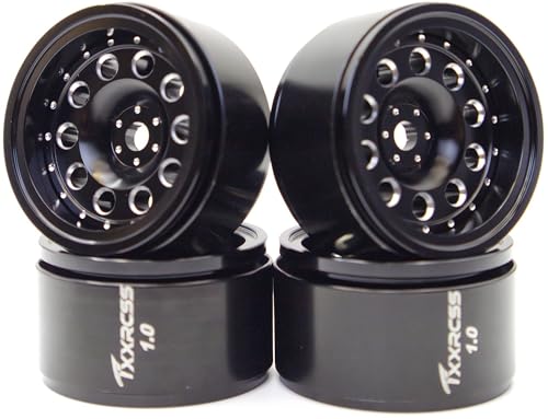 RC 1.0 Beadlock Wheels Offsets -2 Aluminum Rims for AX24 1/18 TRX4M All 1/24 Scale SCX24 Deadbolt RC Crawler Car Wheels Upgrades 4Pc (Black) - color: Black