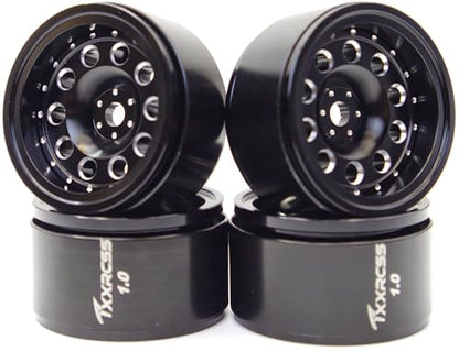 RC 1.0 Beadlock Wheels Offsets -2 Aluminum Rims for AX24 1/18 TRX4M All 1/24 Scale SCX24 Deadbolt RC Crawler Car Wheels Upgrades 4Pc (Black) - color: Black