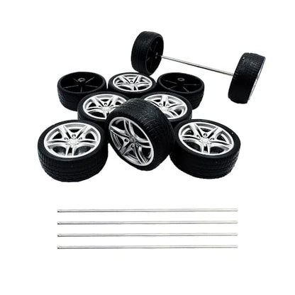 10PCS Toy Car Wheel 48mm Toy Car Rubber Tire Wheels with 5PCS Shaft Round Rod Axles for RC Car Truck Robot DIY Model Toy Parts