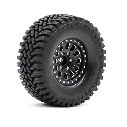 1.3” Brass Beadlock Wheels & All-Terrain Tires Set for 1/18 1/24 RC Crawler TRX4M, Axial SCX24 / AX24, Redcat Ascent-18, FMS FCX24, -5.40mm Offset, 7mm Hex, 4 pcs, Matte Black - color: Matte-black