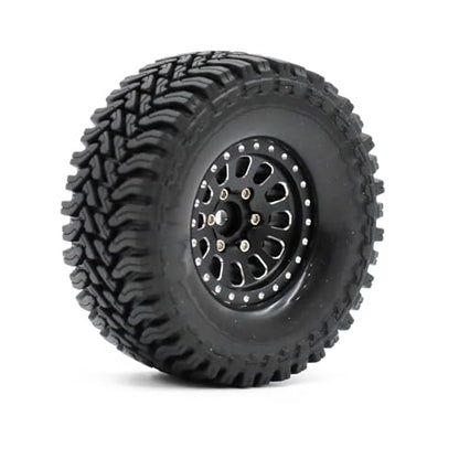 1.3” Brass Beadlock Wheels & All-Terrain Tires Set for 1/18 1/24 RC Crawler TRX4M, Axial SCX24 / AX24, Redcat Ascent-18, FMS FCX24, -5.40mm Offset, 7mm Hex, 4 pcs, Matte Black - color: Matte-black