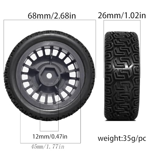 1/10 RC On-Road tires 68mm 4 PCS Rally Tires General Purpose Grip Soft Material Tread For 1:10 Tamiya xv02 Maze Tires Lc Off-Road 94123 Kyosho FW06%t048 (Gray, 3) - color: Gray