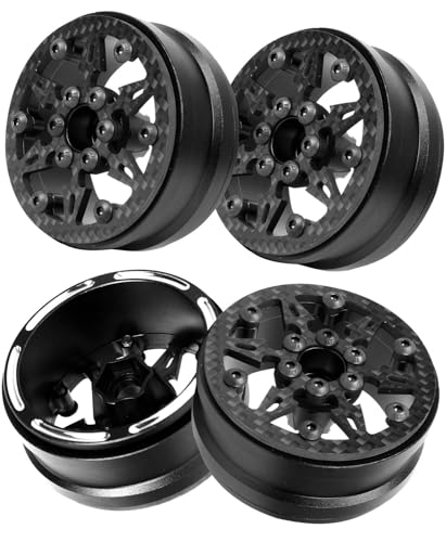 RC 1.9In Beadlock Wheels Ultra Lightweight Performance Carbon Fiber faceplate for 1/10 TRX4 TRX6 SCX10 I II III 90046 AXI03007 MST CFX D90 VS4-10 Gen8 RC Crawler Car(Black-E) - style: Black - (E)