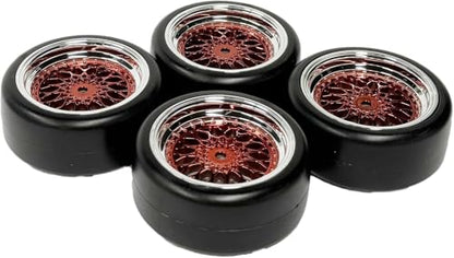 1/10 Drift Wheels Tires Set,AMZSTAR 4PCS 63mm RC Hard Tyre with Plastic Wheel Rims 12mm Hex for 1/10 RC On Road Racing Touring Drifting Car for Tamiya TT01 HSP HPI Kyosho (Red Silver,Offset:9mm) - color: Red Silver,offset:9mm