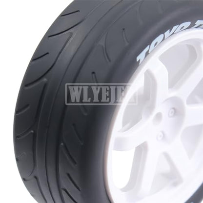 1/10 RC On-Road Tires 4PCS 5 Spoke 12mm Hex RC Wheels and Tires Compatible for 1/10 On-Road Touring Car Traxxas Tamiya tt01 tt02 HSP HPI Kyosho - color: White