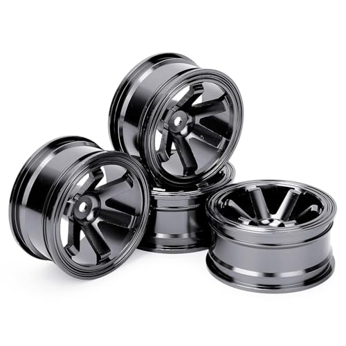 HERCHR RC Wheel Rims Set, 12mm Hex Hub Aluminum Alloy On Road Wheels Rims Metal for 1/10 Scale RC Crawler Car Touring Drift Street Tyres Wheels Accessory(Black) - color: Black